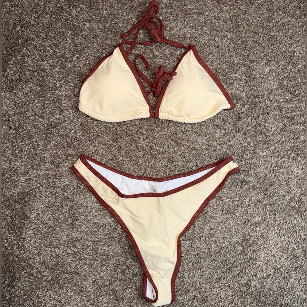 Cream and Brown Bikini Set